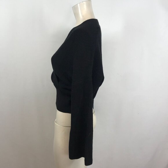 GRAIL GRL - WOMEN'S F - BLACK LONG SLEEVE WRAP V NECK PULL-OVER SWEATER - Picture 3 of 5